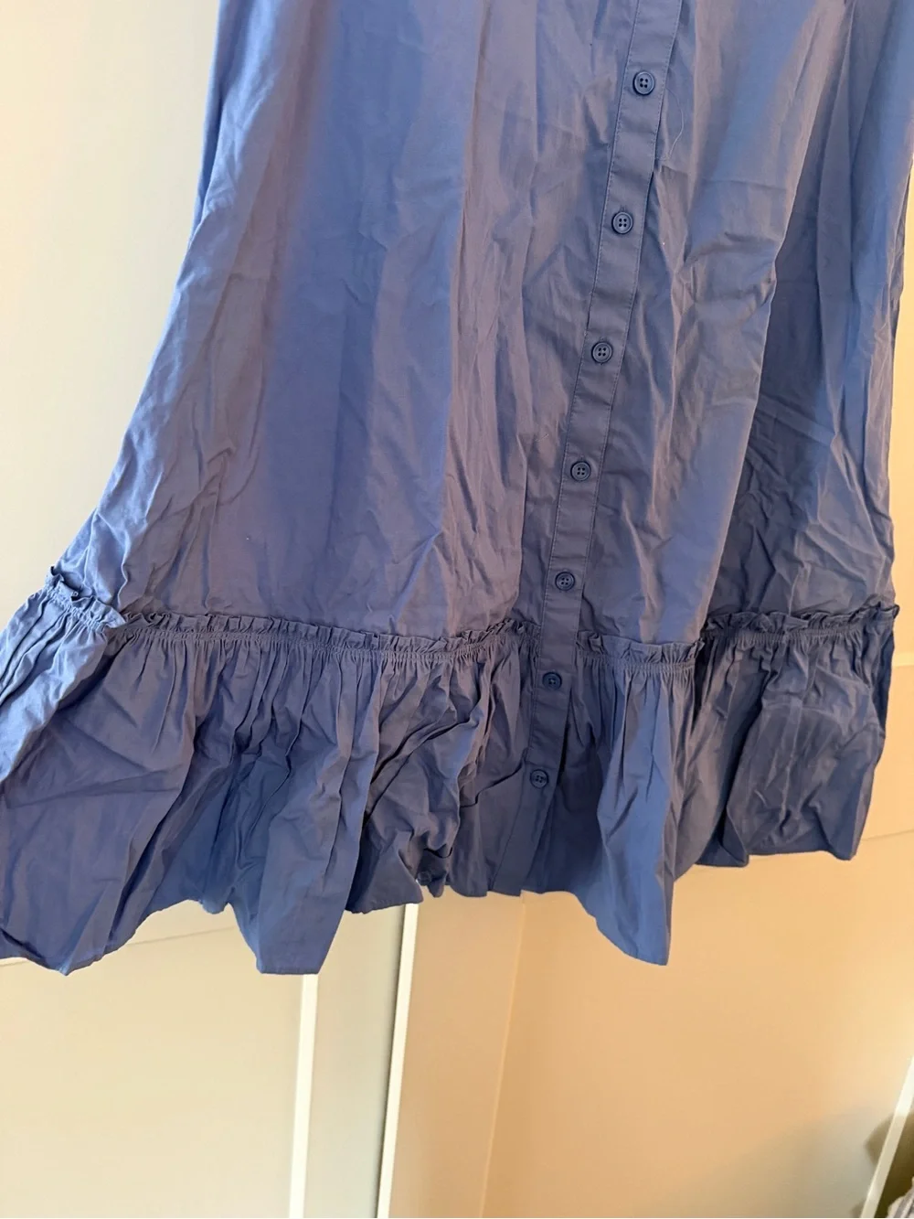 Quince Blue Drop Waist Organic Cotton Dress with Ruffle Hem Sz M Feminine - Picture 4 of 8